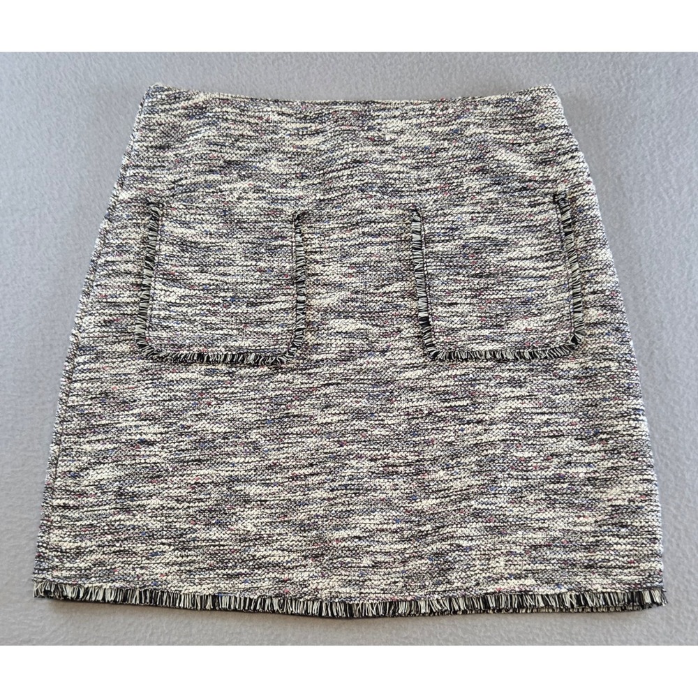 LOFT Parisian Chic French Girl Multi-Color Tweed Mini Skirt Fringe Trim Size S